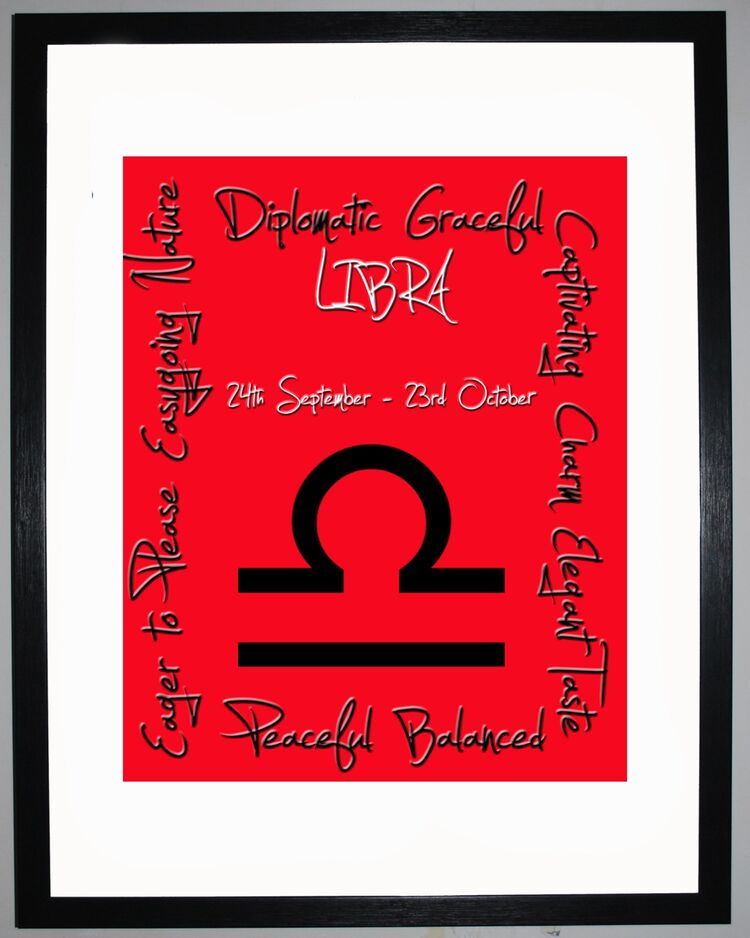Libra Zodiac Star Sign Retro Framed Art Print