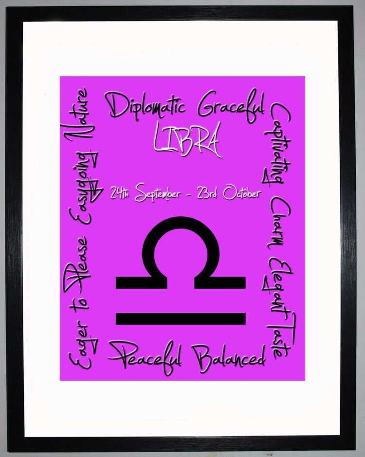 Libra Zodiac Star Sign Retro Framed Art Print