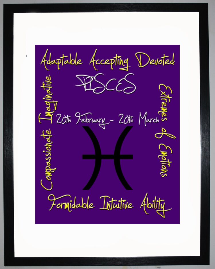 Pisces Zodiac Star Sign Retro Framed Art Print