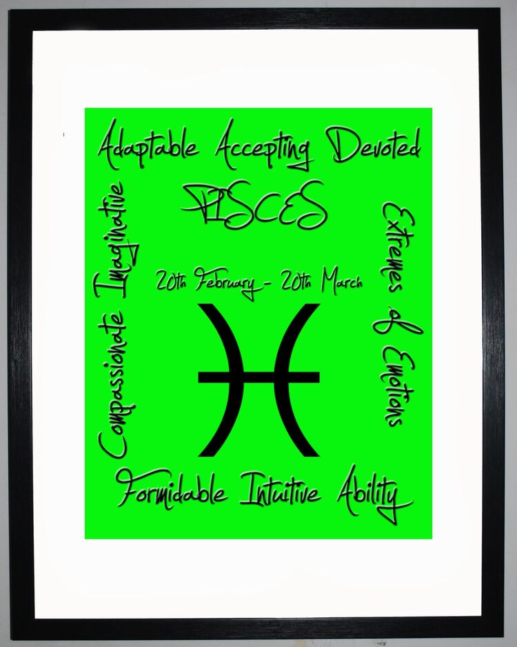 Pisces Zodiac Star Sign Retro Framed Art Print
