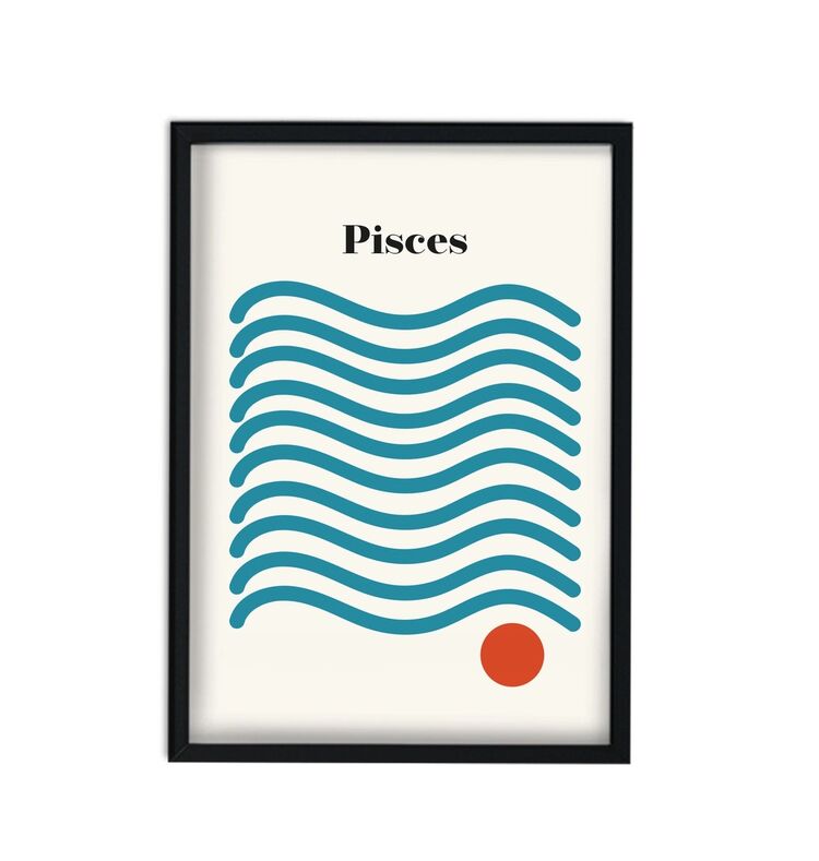 Pisces Zodiac Star Sign Giclée Retro Framed Art Print