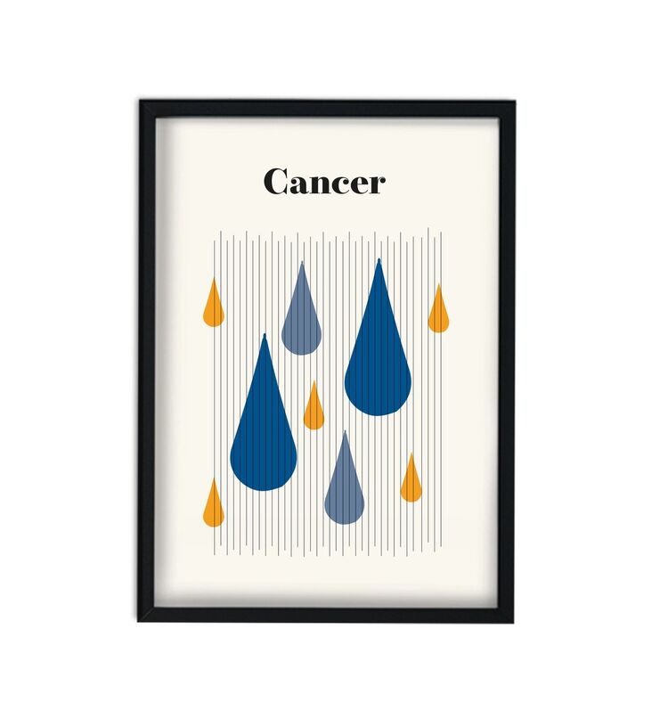 Cancer Zodiac Star Sign Giclée Retro Framed Art Print