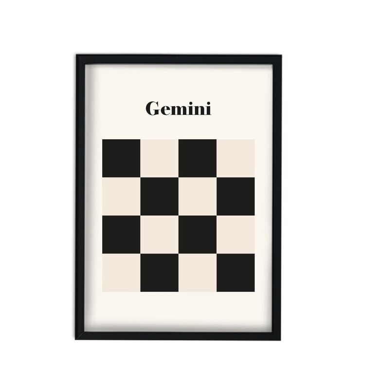 Gemini Zodiac Star Sign Giclée Retro Framed Art Print