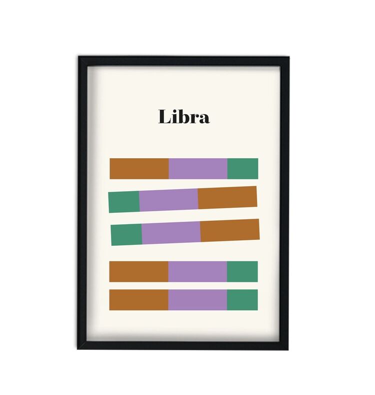 Libra Zodiac Star Sign Giclée Retro Framed Art Print