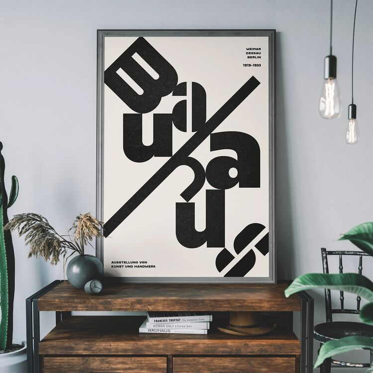 Angled Bauhaus Letters Black & White Framed Art Print