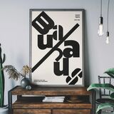 Angled Bauhaus Letters Black & White Framed Art Print