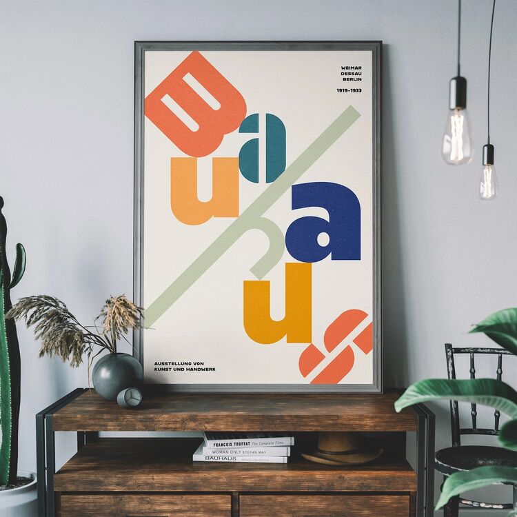 Angled Bauhaus Letters Colour Framed Art Print
