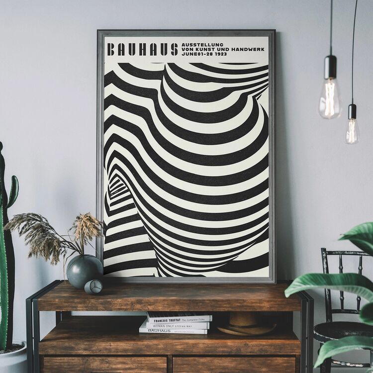 Geometric Swirls Bauhaus Black & White Framed Art Print
