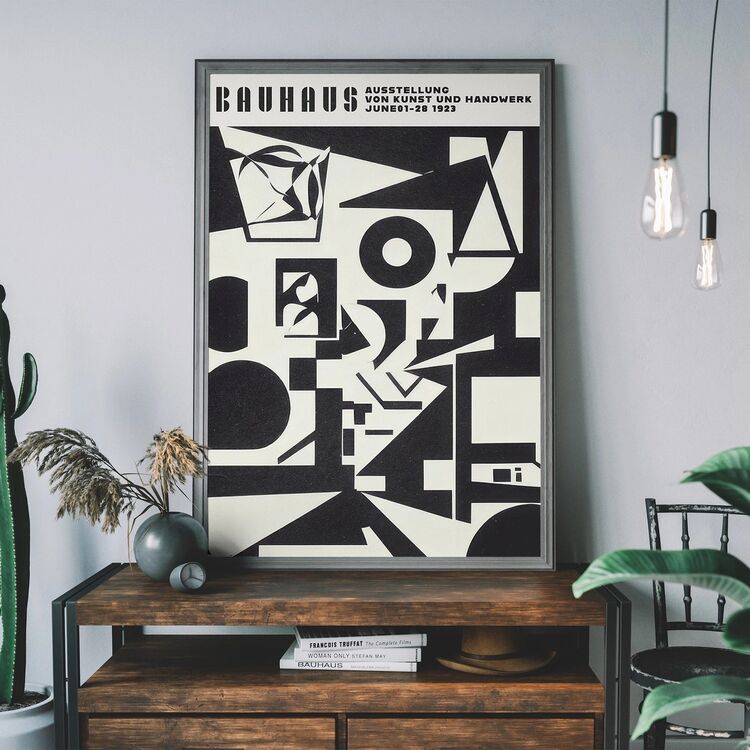 Bauhaus Shapes Black & White Framed Art Print