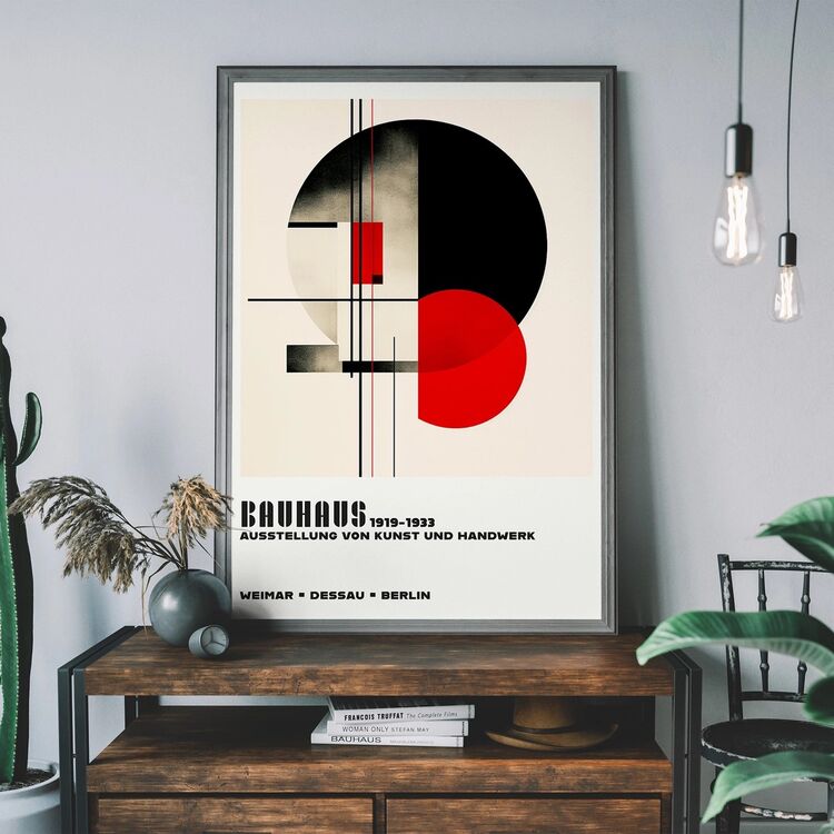 Bauhaus Black & Red Circles Framed Art Print