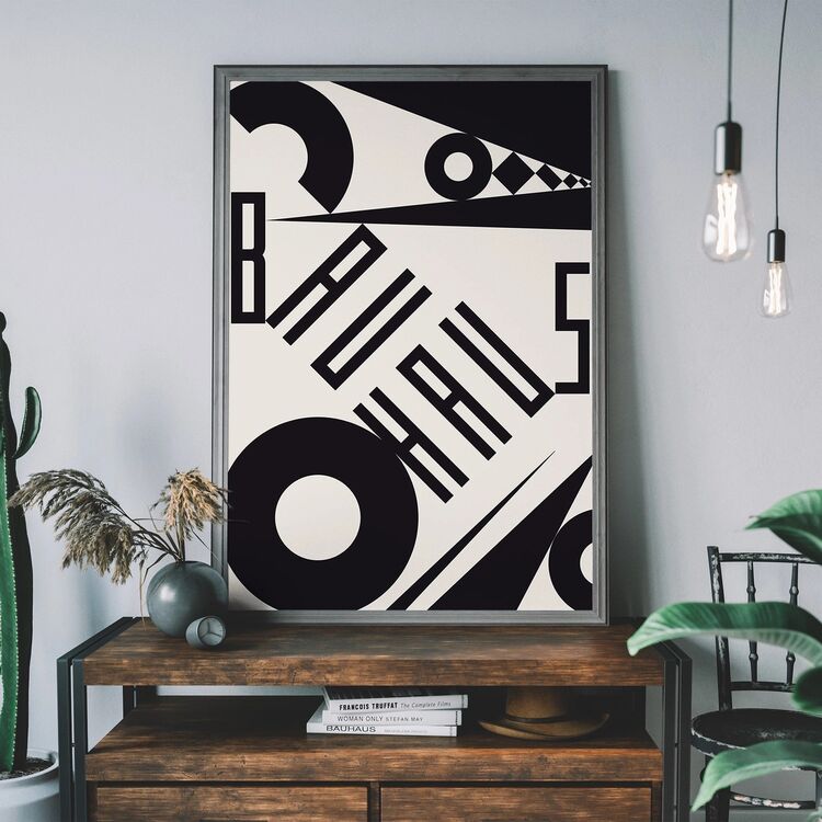 Bauhaus Sharp Angled Letters Black & White Framed Art Print