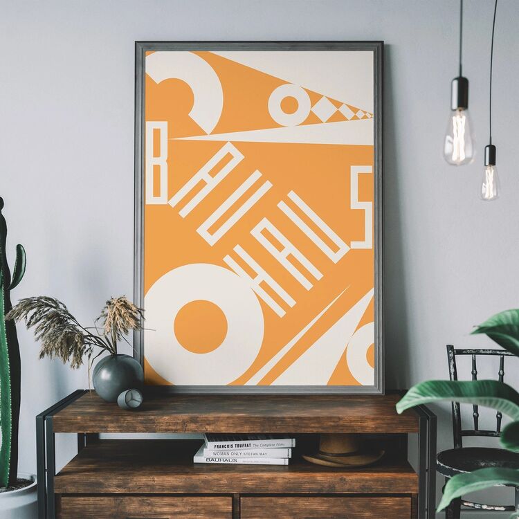 Bauhaus Sharp Angled Letters Orange Framed Art Print