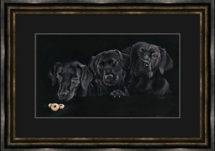 Jammie Dodgers - Black Labradors Framed Limited Edition Art Print by Kay Johns