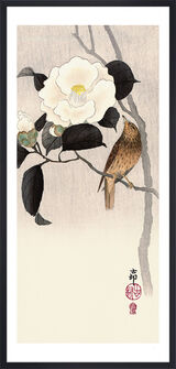 Songbird and Flowering Camellia Framed Art Print by Ohara Koson