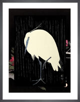 Egret in the Rain Framed Art Print by Ohara Koson