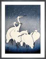 Egrets on a Snowy Night Framed Art Print by Ohara Koson