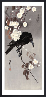 Crow on a Cherry Branch Framed Art Print by Ohara Koson