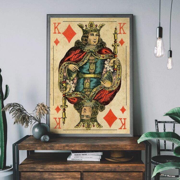 Vintage Playing Card Print - King of Diamonds Framed Art Print