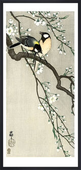 Tits on a Cherry Branch Framed Art Print by Ohara Koson