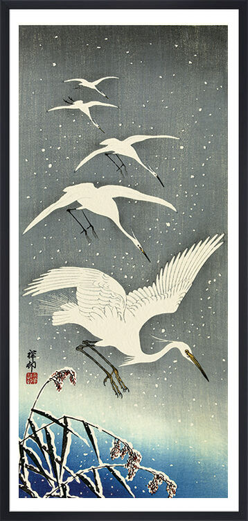 White Birds in Snow Framed Art Print by Ohara Koson
