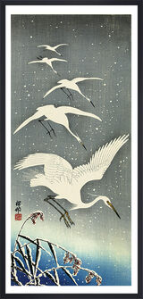 White Birds in Snow Framed Art Print by Ohara Koson
