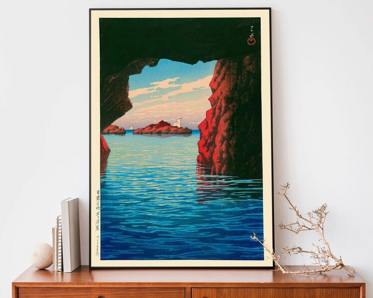 Ocean Cave Framed Art Print by Hasui Kawase