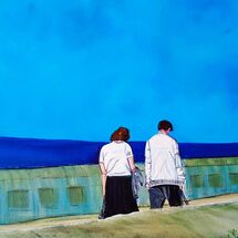 The Couple Blackpool Promenade, Oil on Canvas H16 x W16 inches