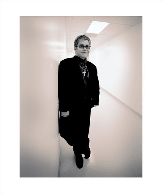 Elton John backstage b&w