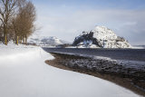 dumbarton castle in the snow.