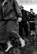 Barefoot pilgrim walks down during Croagh Patrick,