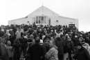 People gather around Croagh Patrick chapel
