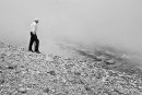 Croagh Patrick lonely pilgrim  stands in a fog