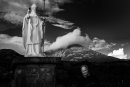 St. Patrick statue with Croagh Patrick mountain in the background
