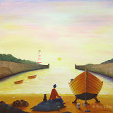 The Fisherman and his Cat - paints his boat