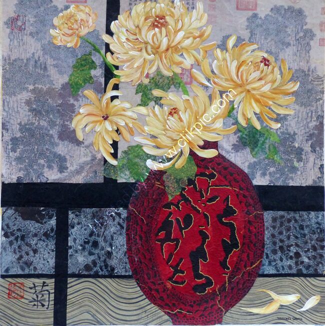 Chrysanthemum & Red Vase