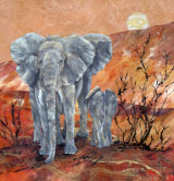 Elephant Mother and Baby 45x45cm