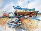 Abandoned Fishing Boats in Brittany 27x37cm