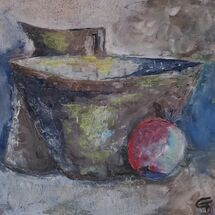 Acrylic Still life, jug bowl and apple
