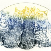Cats. Drypoint print