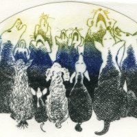 Dogs. Drypoint print