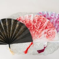 Fans. Drypoint prints, pleated and folded.