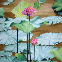 Pink waterlillies. Painting on canvas.