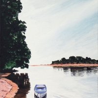 Rowboat. Painting on canvas.