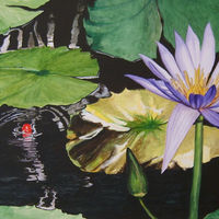 Purple waterlily. Painting on canvas.