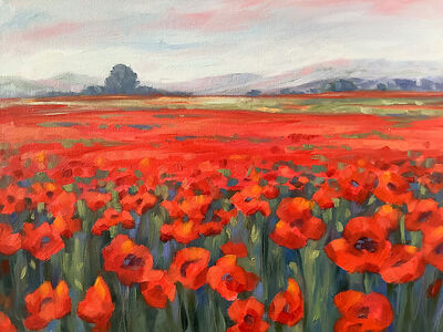Oil painting poppy field remembrance