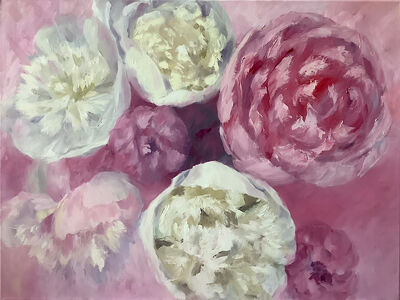 Oil painting pink white peonies