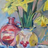 Daffodils and Red Flask