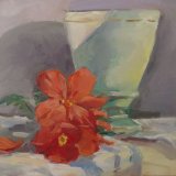 Green Glass Vase with Begonia