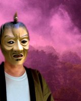A frozen man against a pink landscape