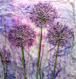 'Allium Magic' Original Tissue Paper Collage on canvas SOLD